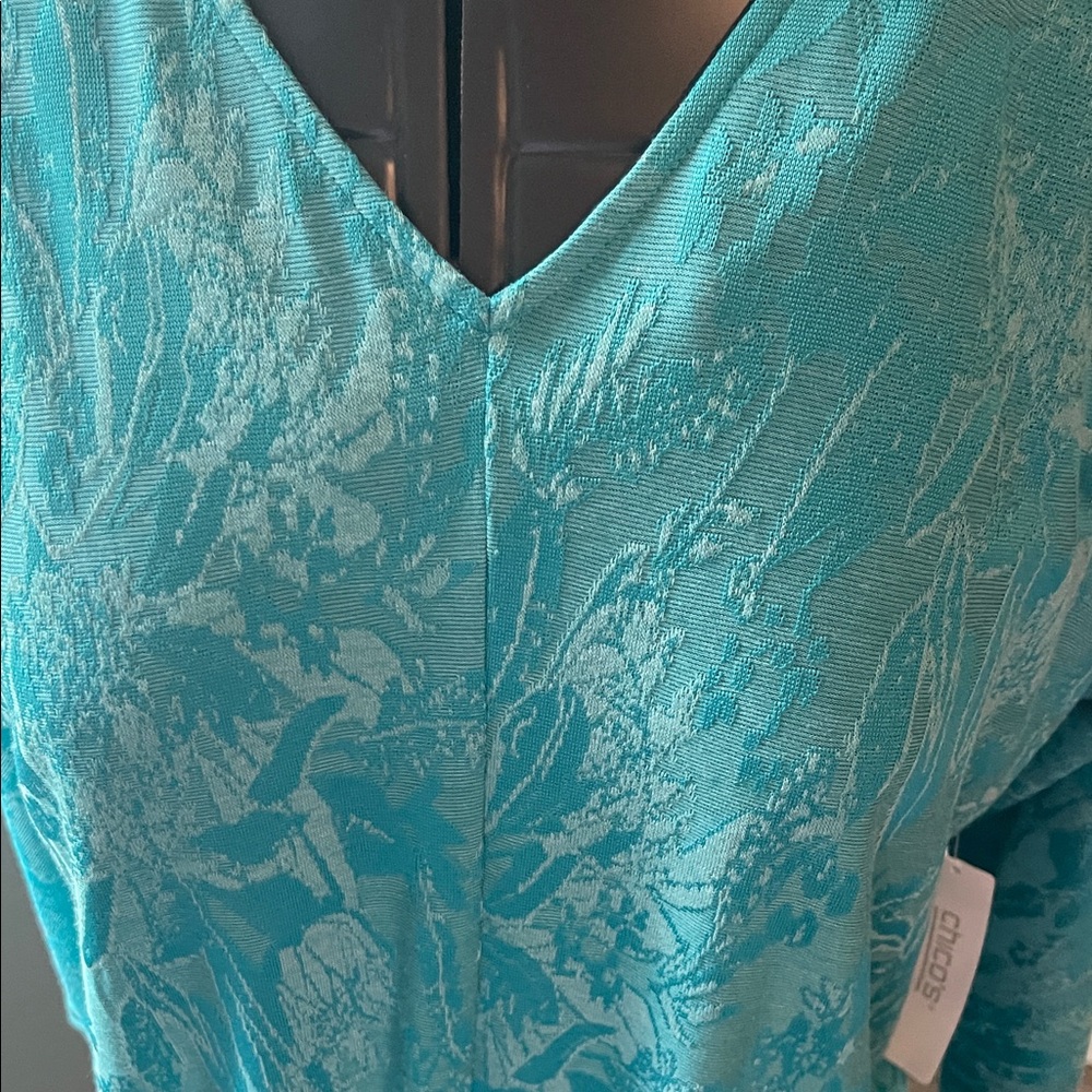 Chico's Teal V-Neck Tie-Front Floral Top - Picture 5 of 6